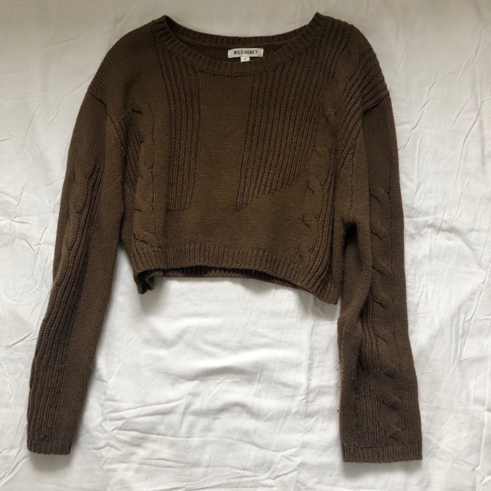 Brown Wild Honey Cropped Knit Sweater!